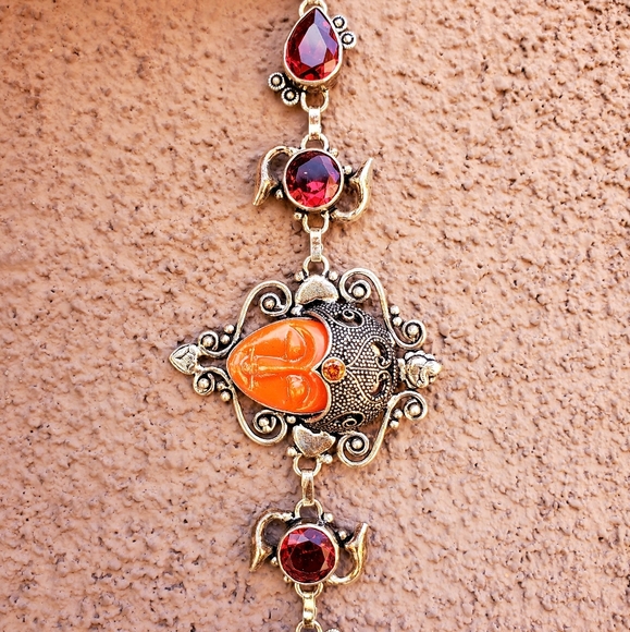New Carved Goddess Face Multi Gemstone 925 Silver Bracelet. - Picture 3 of 15
